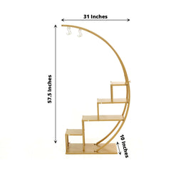 4.5ft Gold Metal 4-Tier Half Moon Cupcake Dessert Display Stand, Hanging Plant Rack With Shelves