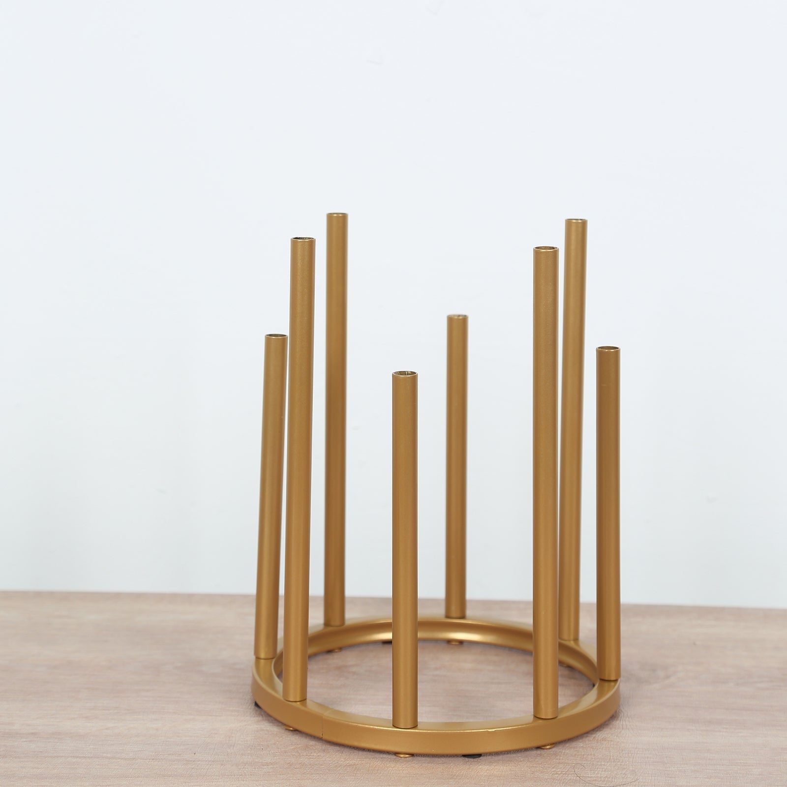 Flower Vase Gold Metal Minimalist 8-Tubes Round Base Design - Single Stem Bud Centerpiece for Arrangements 10"