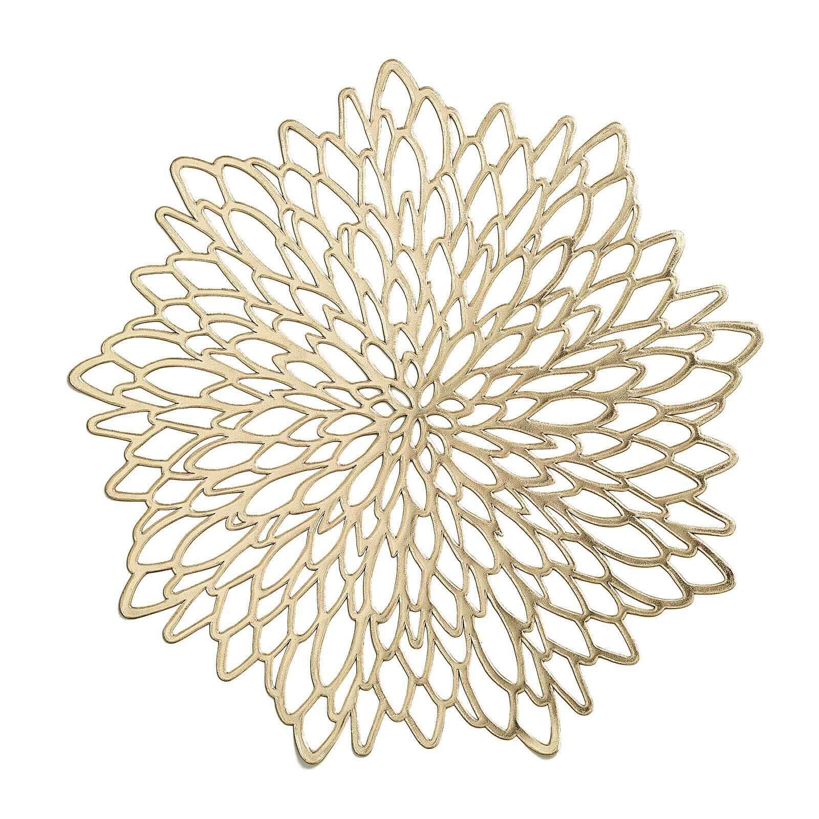 6-Pack Dining Table Mats Floral Design Gold - Metallic Vinyl Round Non-Slip Mats for Tables 15"