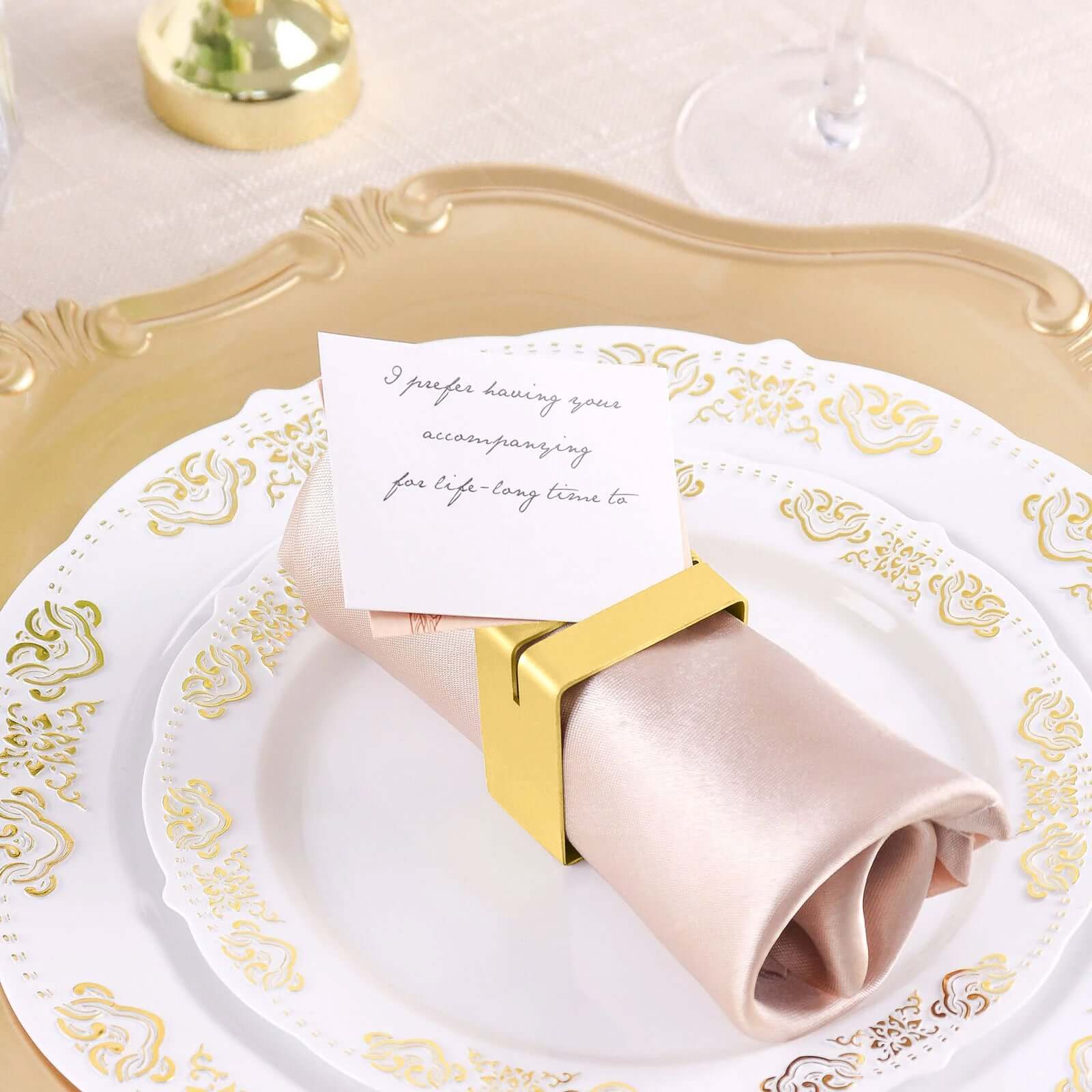 4 Pack Matte Gold Metal Square Napkin Rings with Place Card Holder, Modern Design Multipurpose Napkins Rings
