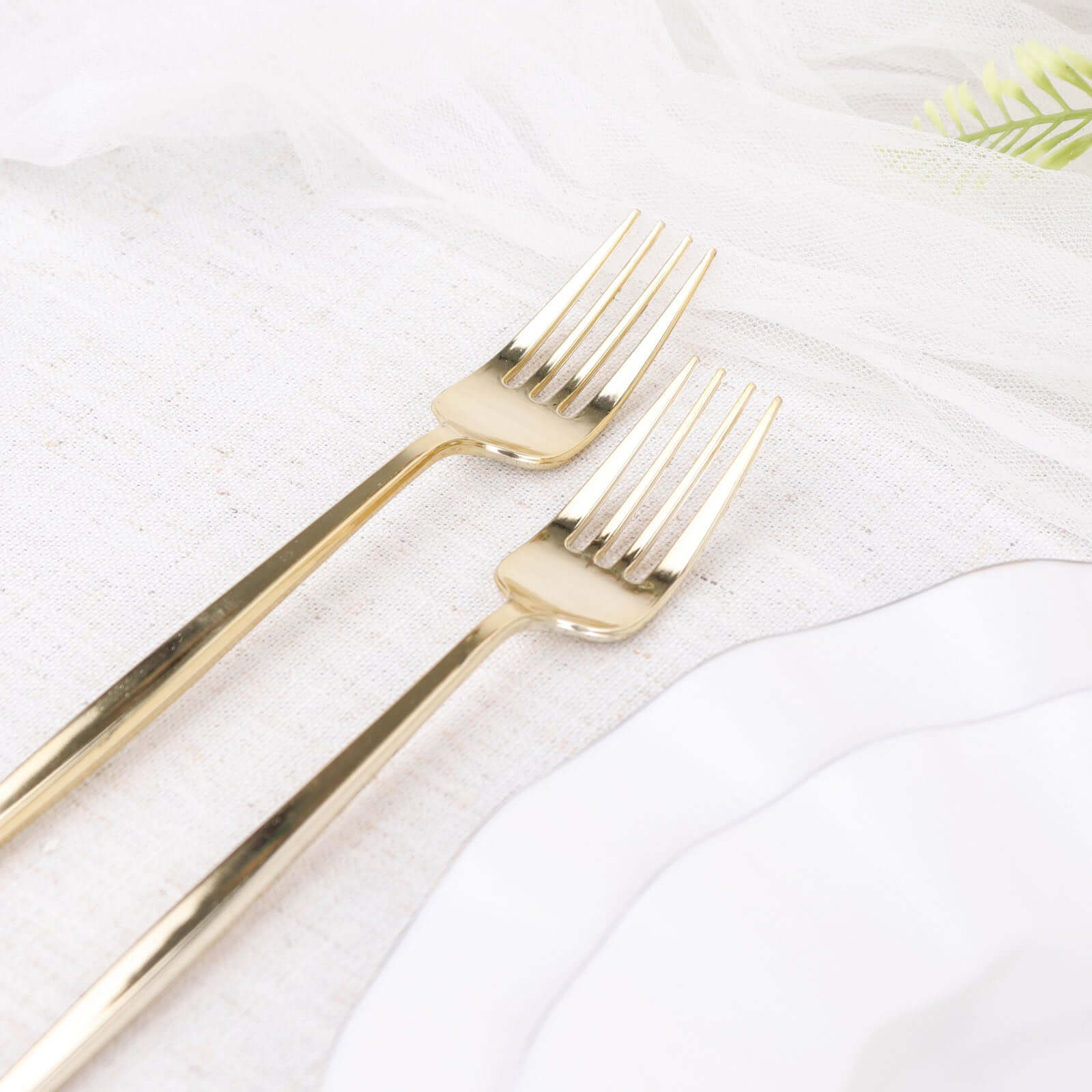 24 Pack 8" Glossy Gold Heavy Duty Plastic Silverware Forks Cutlery, Premium Disposable Sleek Flatware