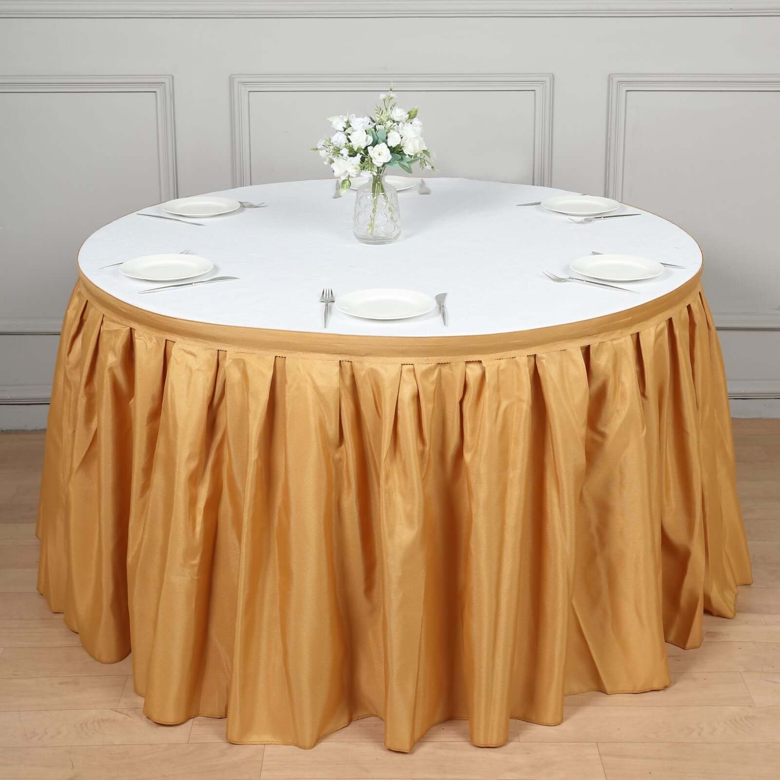 Polyester 14ft Table Skirt Gold - Classic Pleated Design for Weddings & Events