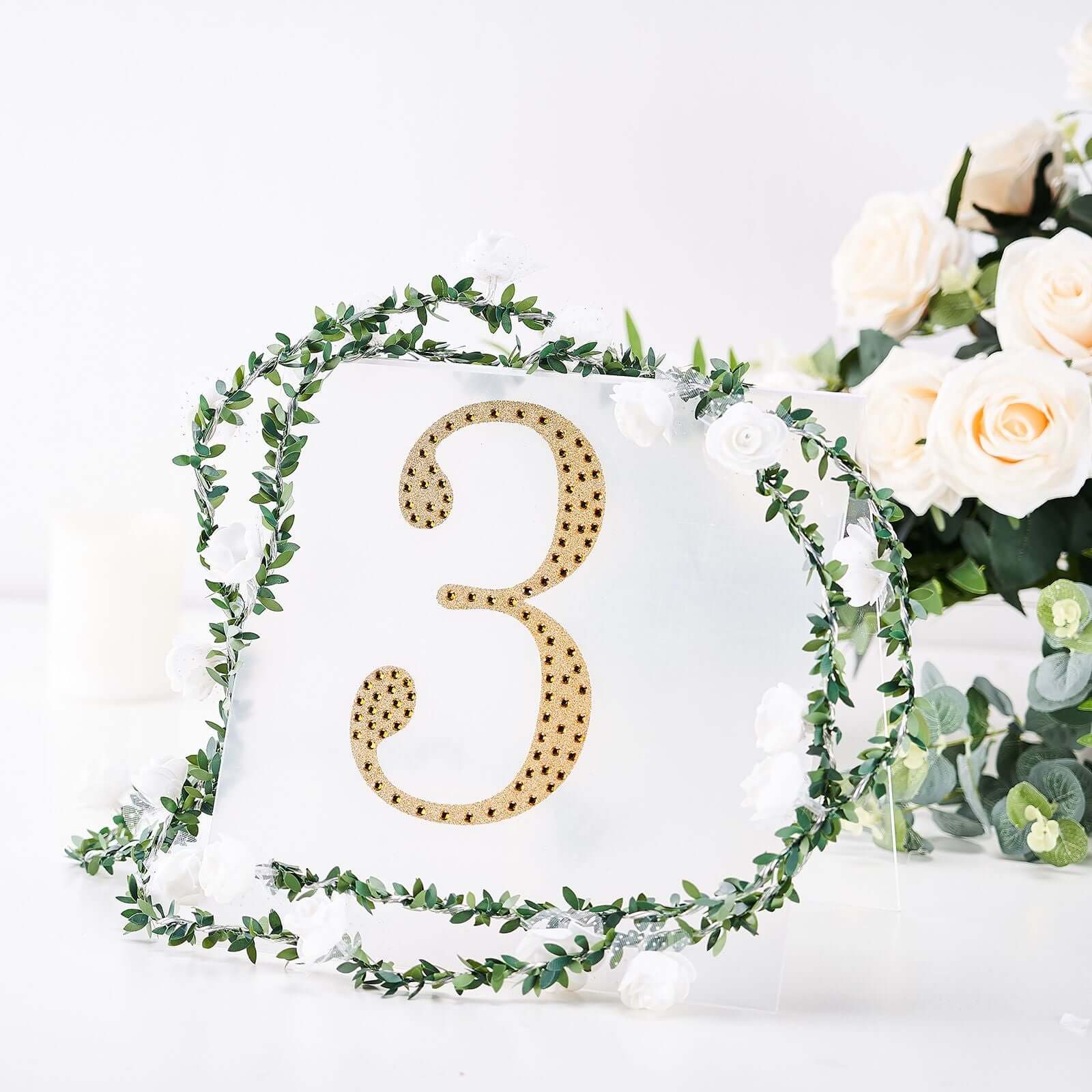 Decorative Rhinestone Number "3" Stickers, Glitter Adhesive Craft Numbers Gold DIY Sparkle Embellishments 8"