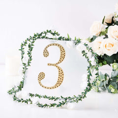 Decorative Rhinestone Number "3" Stickers, Glitter Adhesive Craft Numbers Gold DIY Sparkle Embellishments 8"