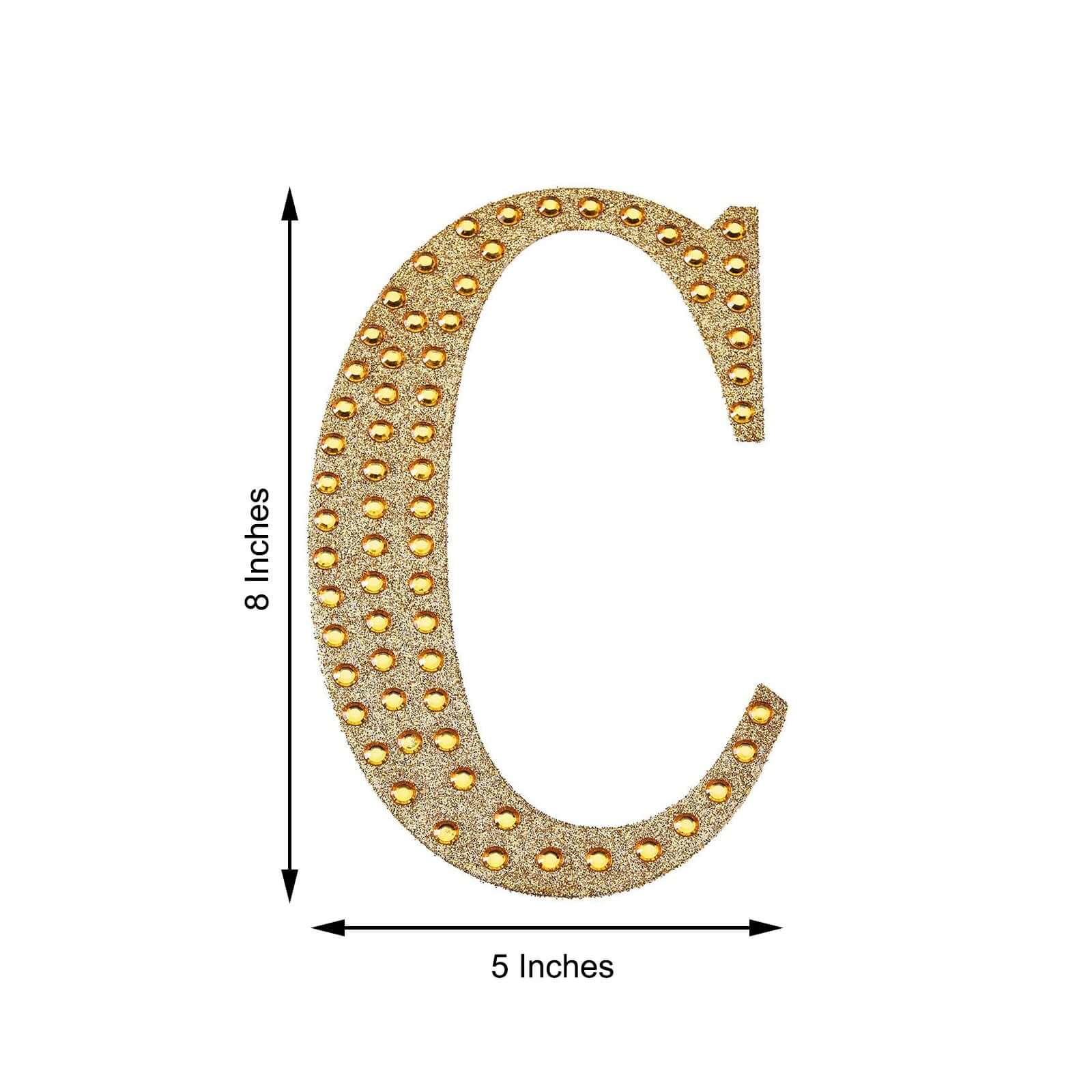 Decorative Rhinestone Alphabet "C" Letter Stickers, Glitter Adhesive Craft Letters Gold DIY Sparkle Embellishments 8"