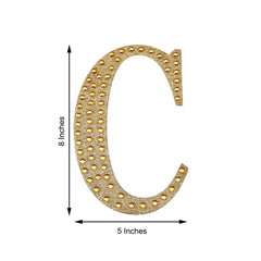 Decorative Rhinestone Alphabet "C" Letter Stickers, Glitter Adhesive Craft Letters Gold DIY Sparkle Embellishments 8"