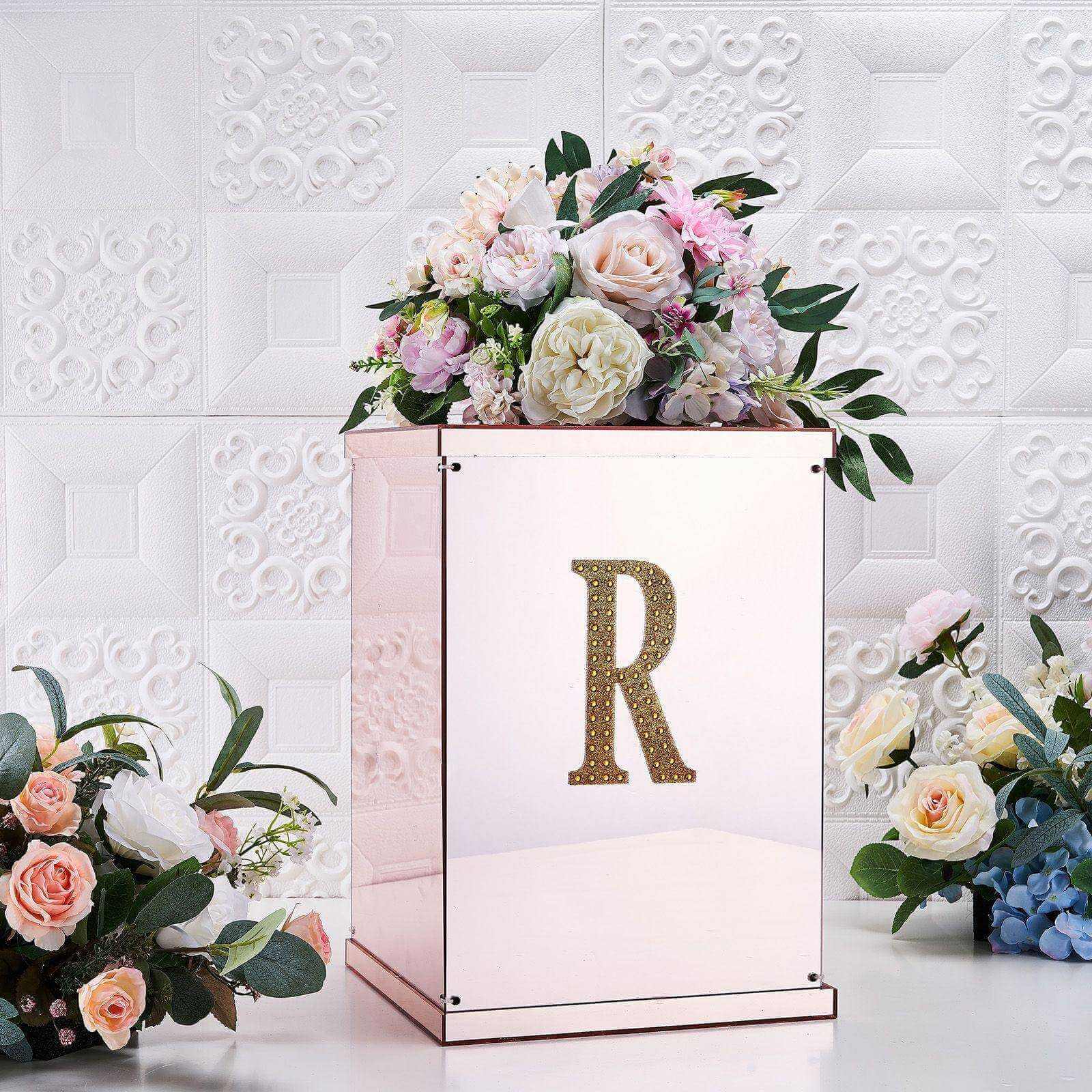 Decorative Rhinestone Alphabet "R" Letter Stickers, Glitter Adhesive Craft Letters Gold DIY Sparkle Embellishments 6"