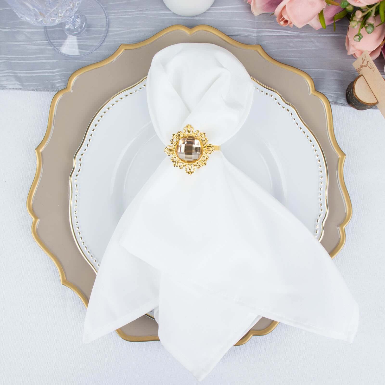 6 Pack 2" Gold Metal Crystal Rhinestone Napkin Rings, Diamond Bling Napkin Holders