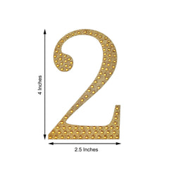Decorative Rhinestone Number "2" Stickers, Glitter Adhesive Craft Numbers Gold DIY Sparkle Embellishments 4"