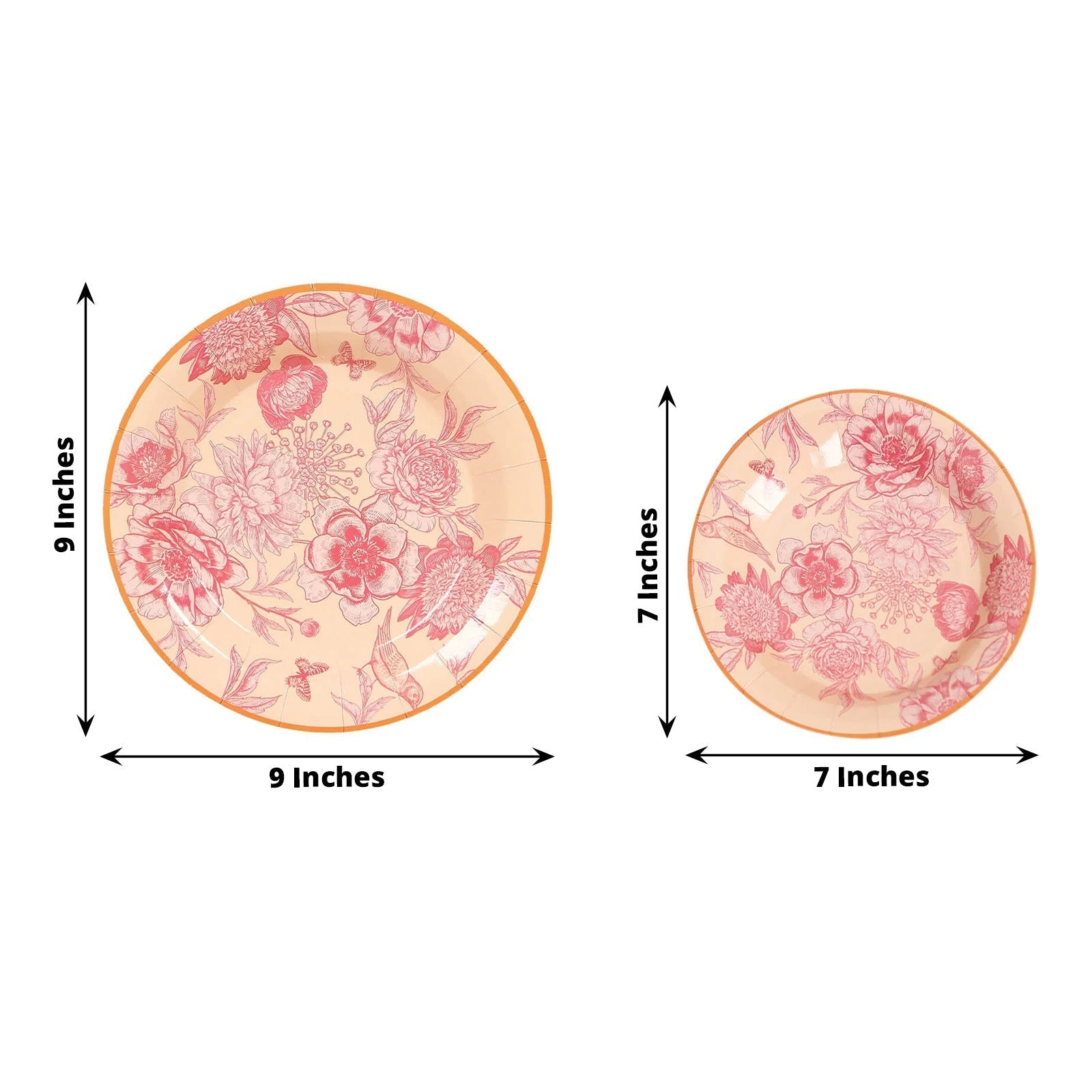 50-Pack Paper Round Dessert and Dinner Plates in Dusty Rose Spring Floral Print with Gold Rim for Table Decor 7", 9"