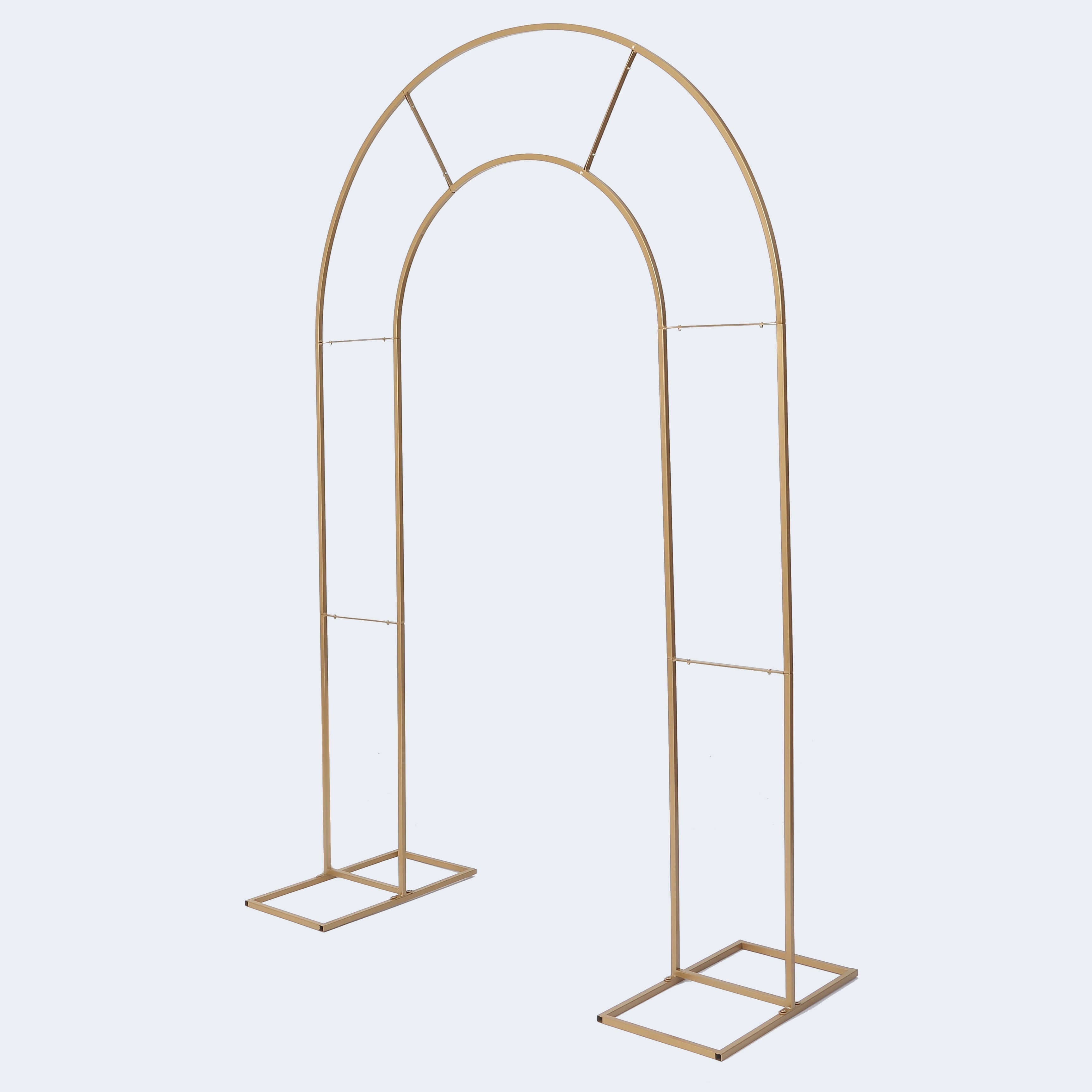 8ft Tall Gold Metal Round Top Double Arch Wedding Arbor Ceremony Stand, Flower Balloon Frame Backdrop Stand