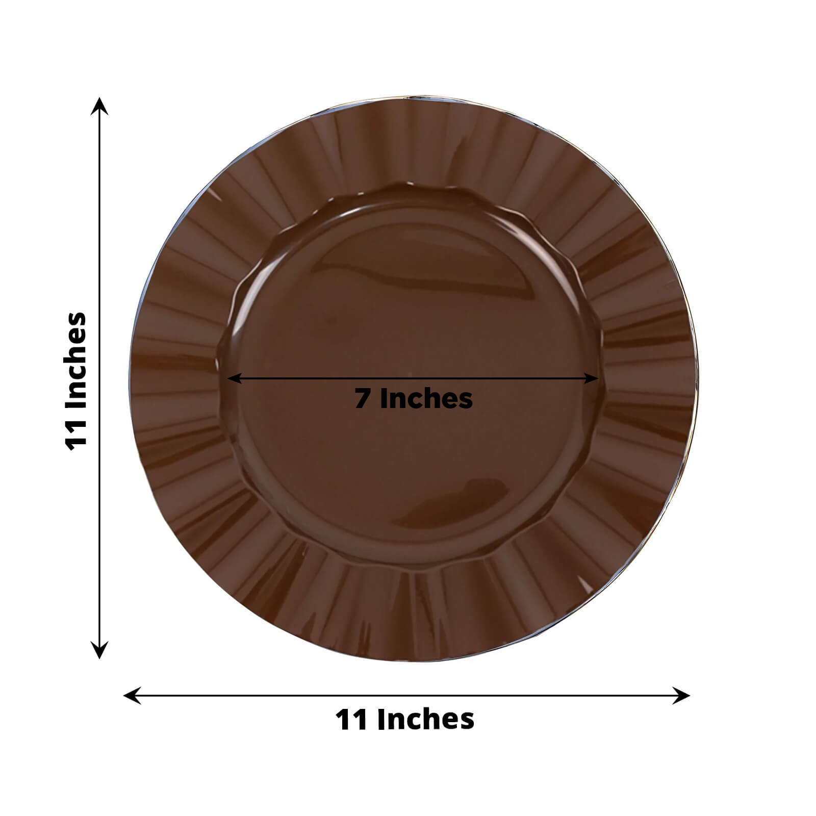 10-Pack Plastic 11" Round Dinner Plates in Cinnamon Brown Ruffled Rim with Gold Edging - Sturdy Disposable Dinnerware