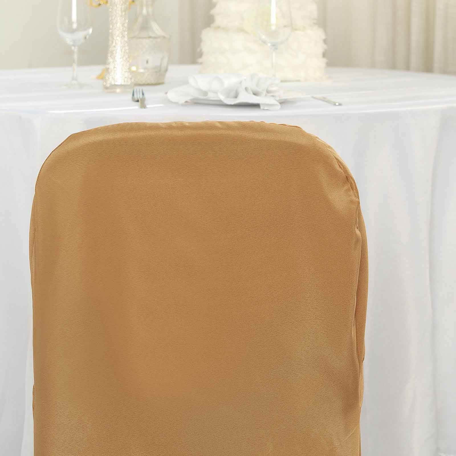 10 Pack Polyester Chair Cover for Banquet Chairs Gold - Stain-Resistant Reusable Slip-On Slipcover