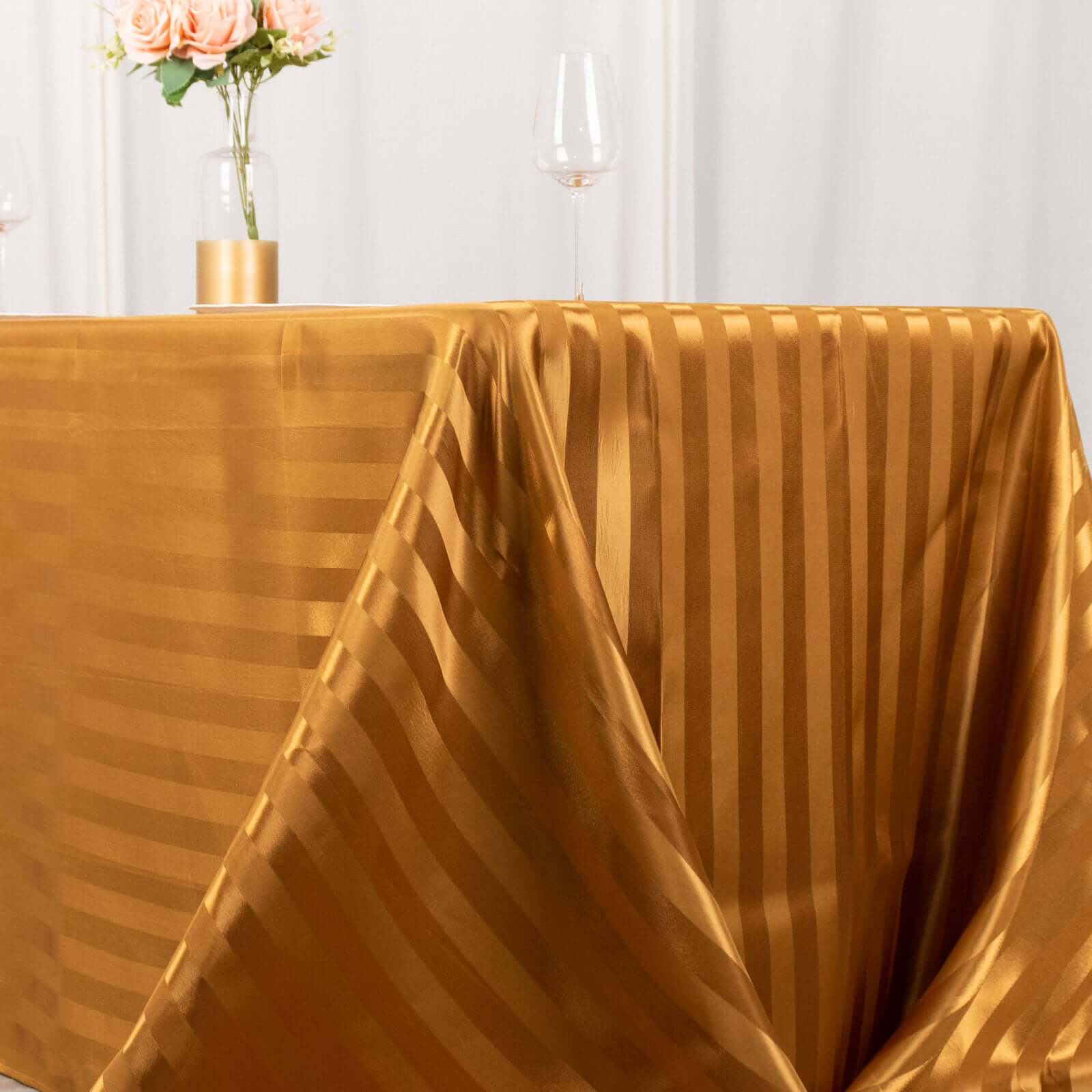 Satin Striped 90"x132" Rectangular Tablecloth Gold - Seamless Silky Smooth Table Cover