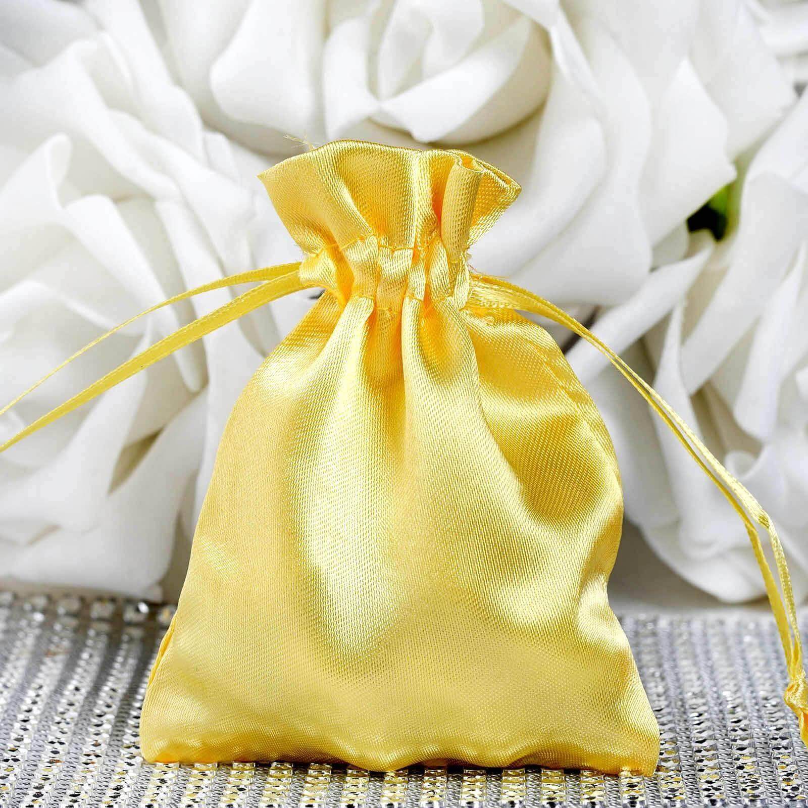 12 Pack 3"x4" Gold Satin Drawstring Pouch Wedding Party Favor Gift Bags