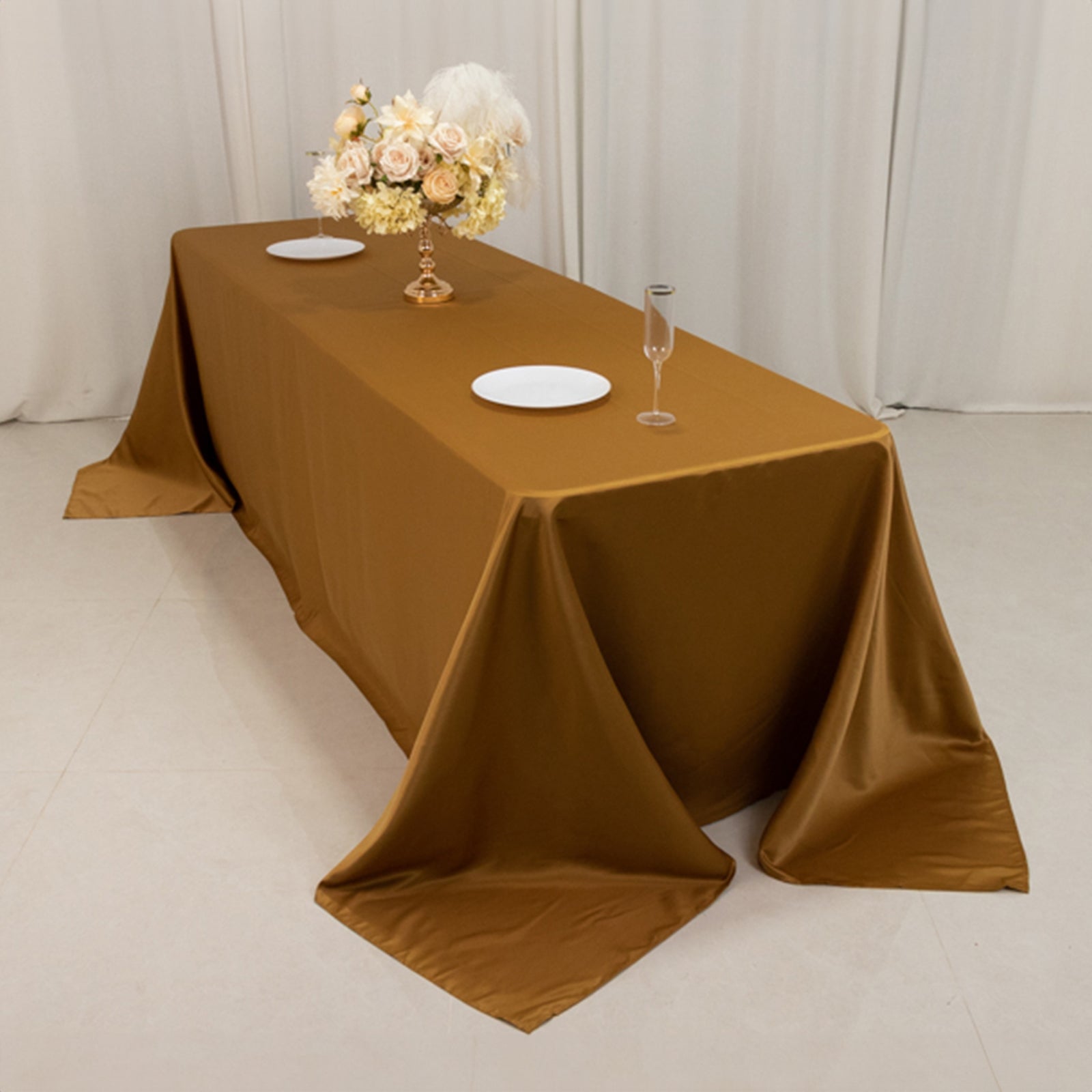 Lamour Satin 90"x156" Rectangle Tablecloth Gold - Luxurious, Soft Seamless Table Cover for Stylish Settings