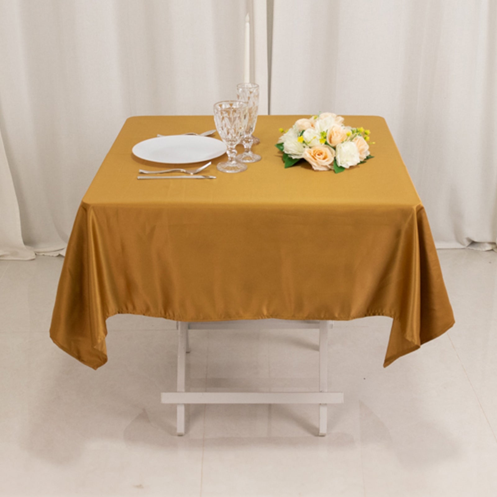 Lamour Satin 54"x54" Square Tablecloth Gold - Durable & Silk-Like Table Cover