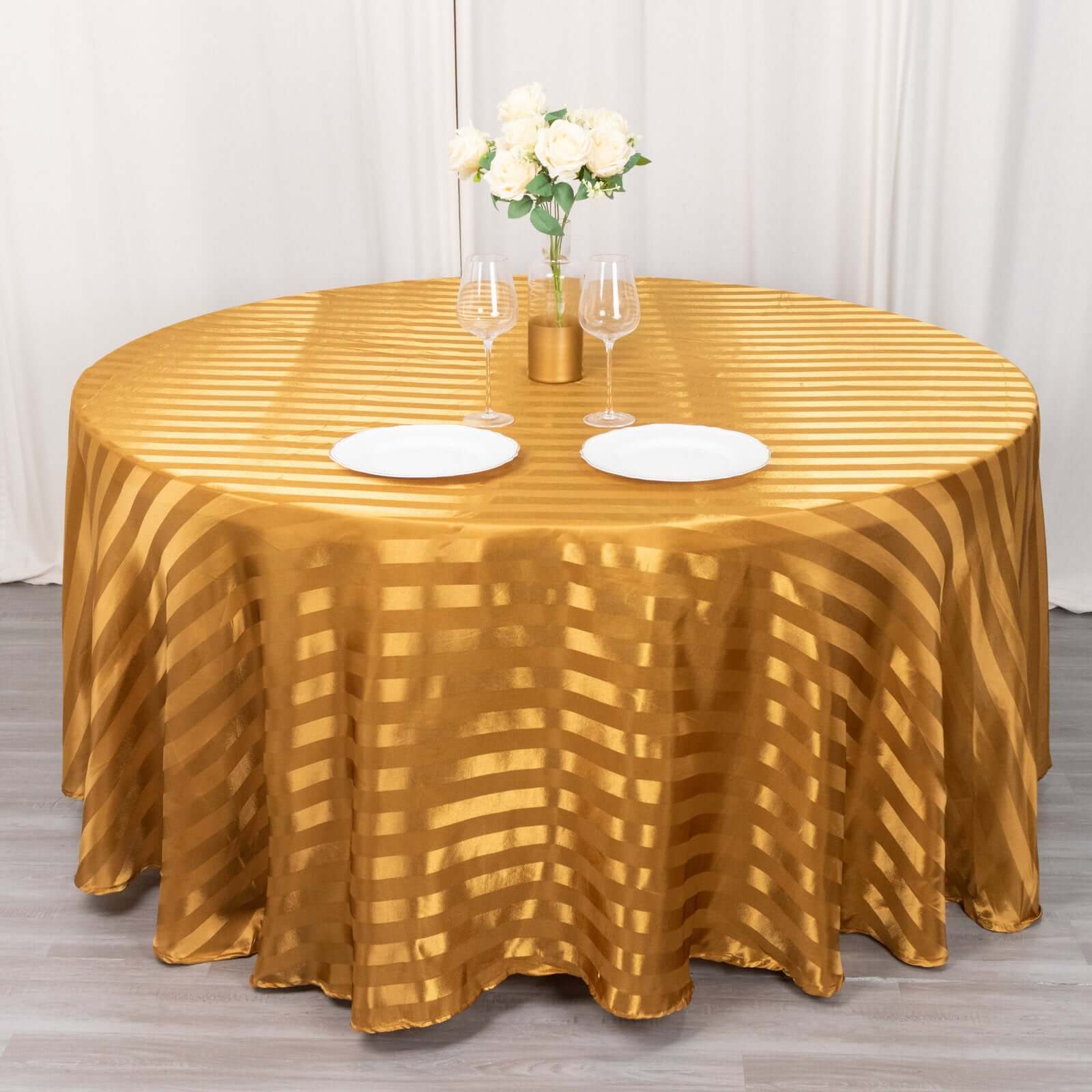 Satin Striped 120" Round Tablecloth Gold - Silky Smooth Seamless Wedding Decor