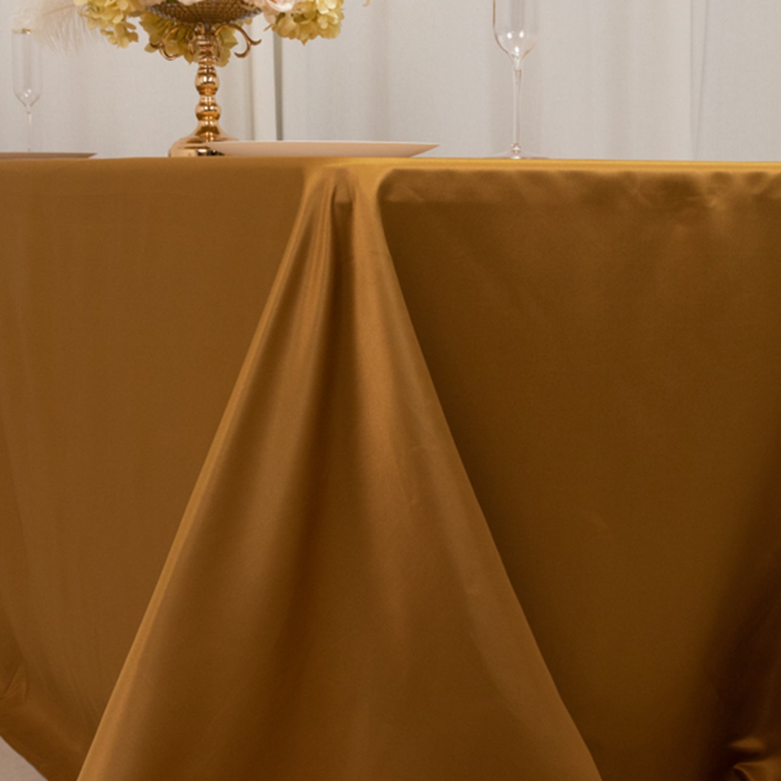 Lamour Satin 90"x132" Rectangle Tablecloth Gold - Soft & Silk-Like Seamless Table Cover for Weddings & Parties