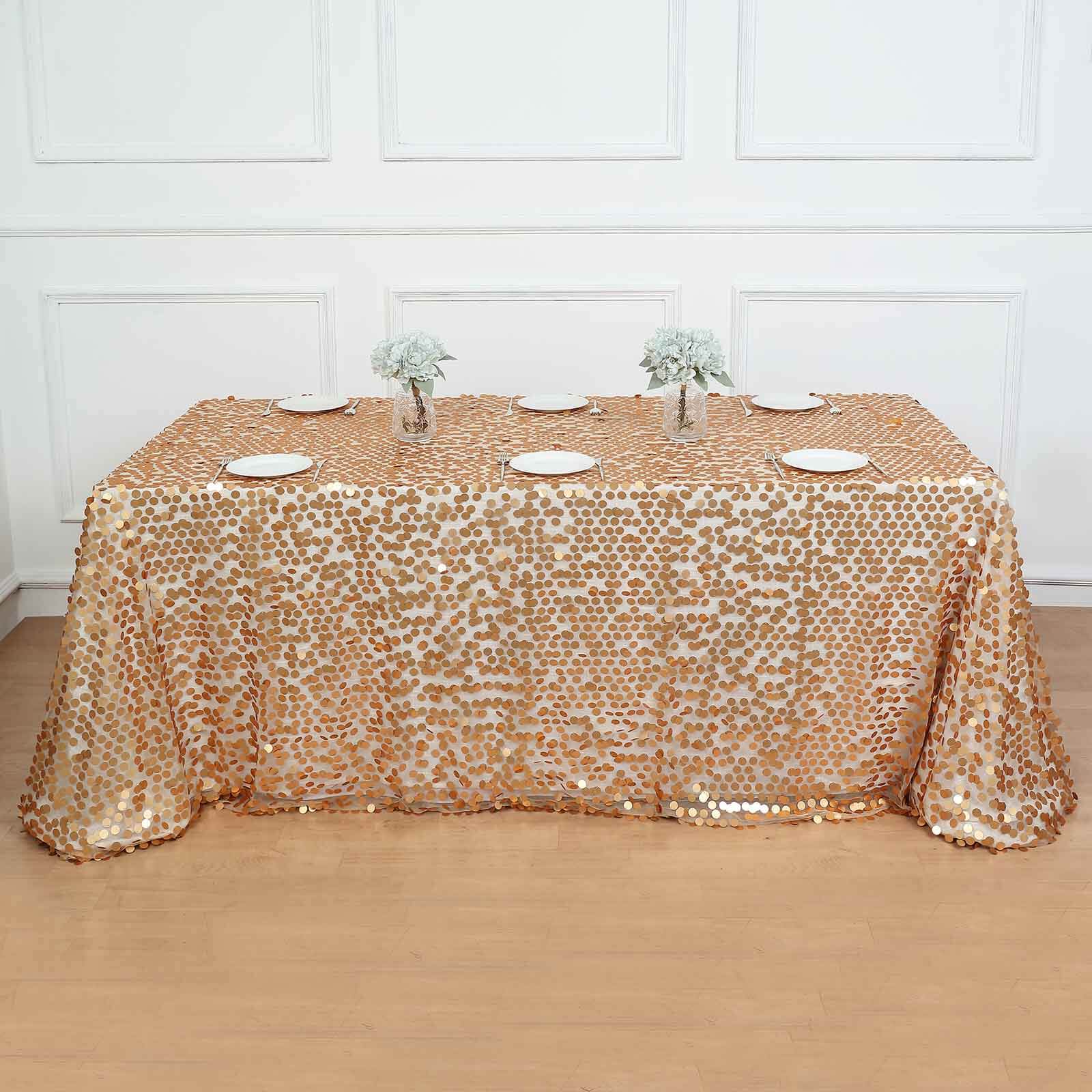 Sequin 90"x156" Rectangle Tablecloth Matte Champagne - Seamless Big Payette Table Cover