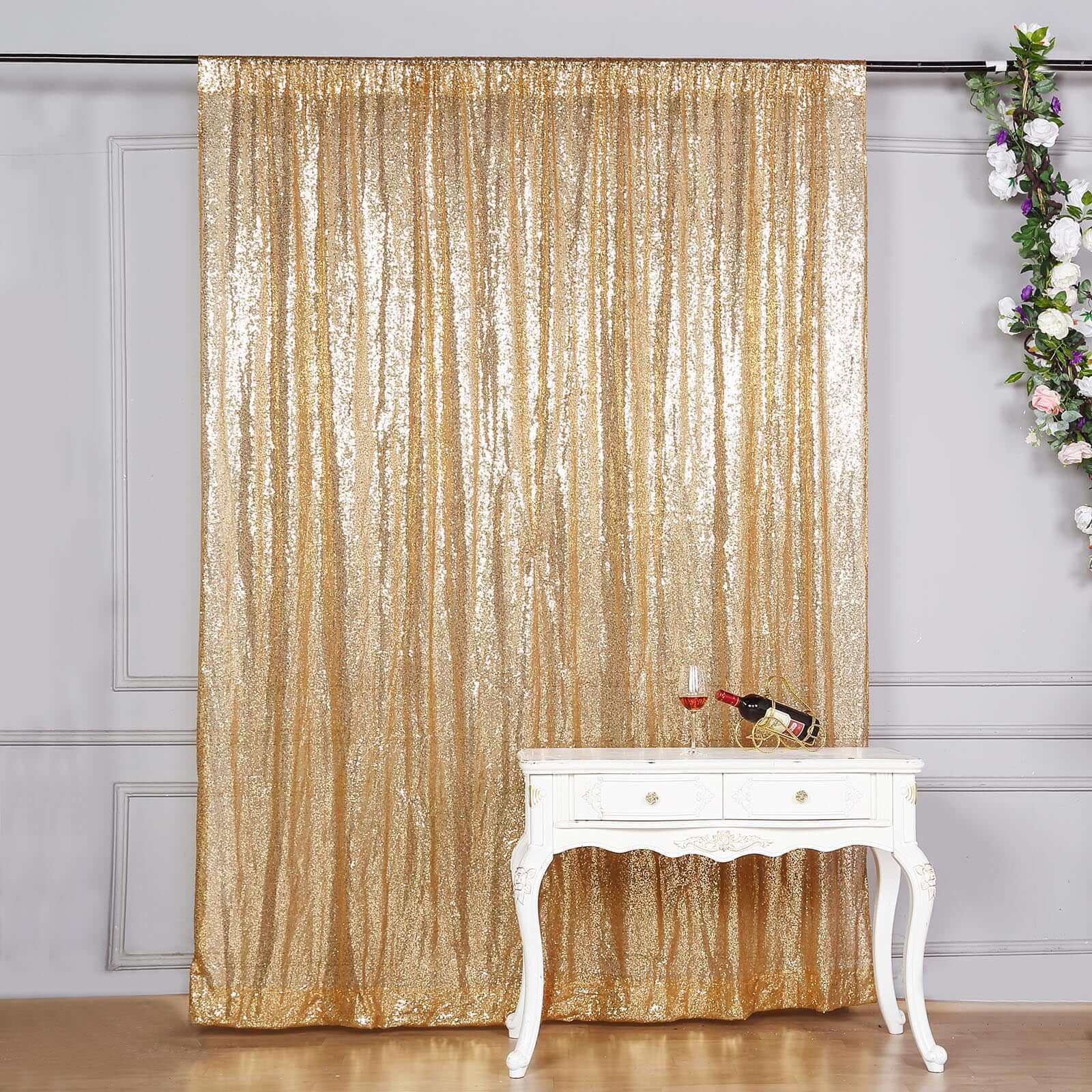 8ftx8ft Gold Sequin Event Curtain Drapes, Backdrop Event Panel