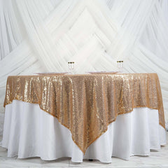 Sequin 90"x90" Table Overlay Square Tablecloth Gold - Sparkly Design for Stylish Celebrations