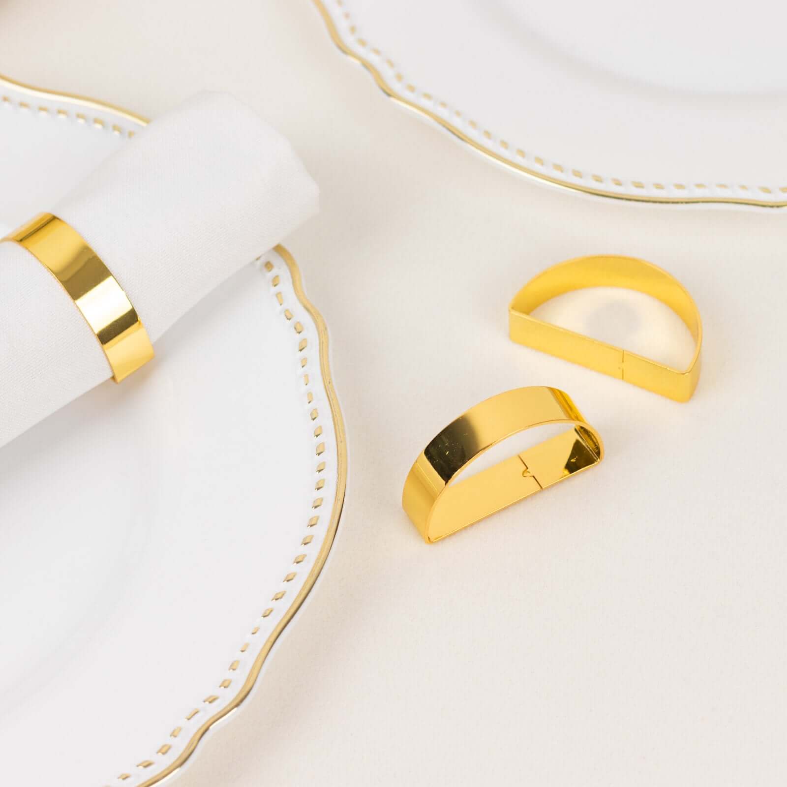 4 Pack 2" Shiny Gold Metal Semicircle Napkin Rings, D-Shaped Serviette Buckle Napkin Holders