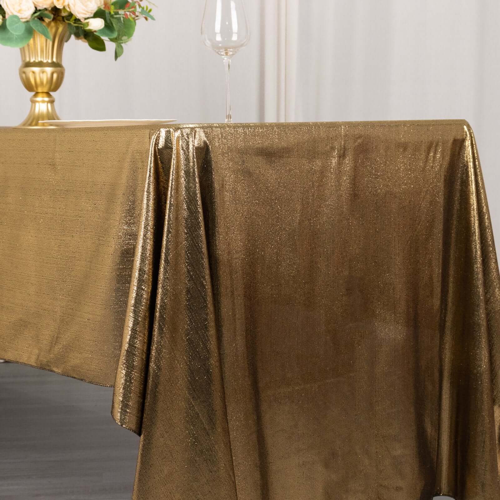 Sequin Dots Polyester 60"x126" Rectangle Tablecloth Shimmering Antique Gold - Wrinkle Free & Sparkling Table Cover
