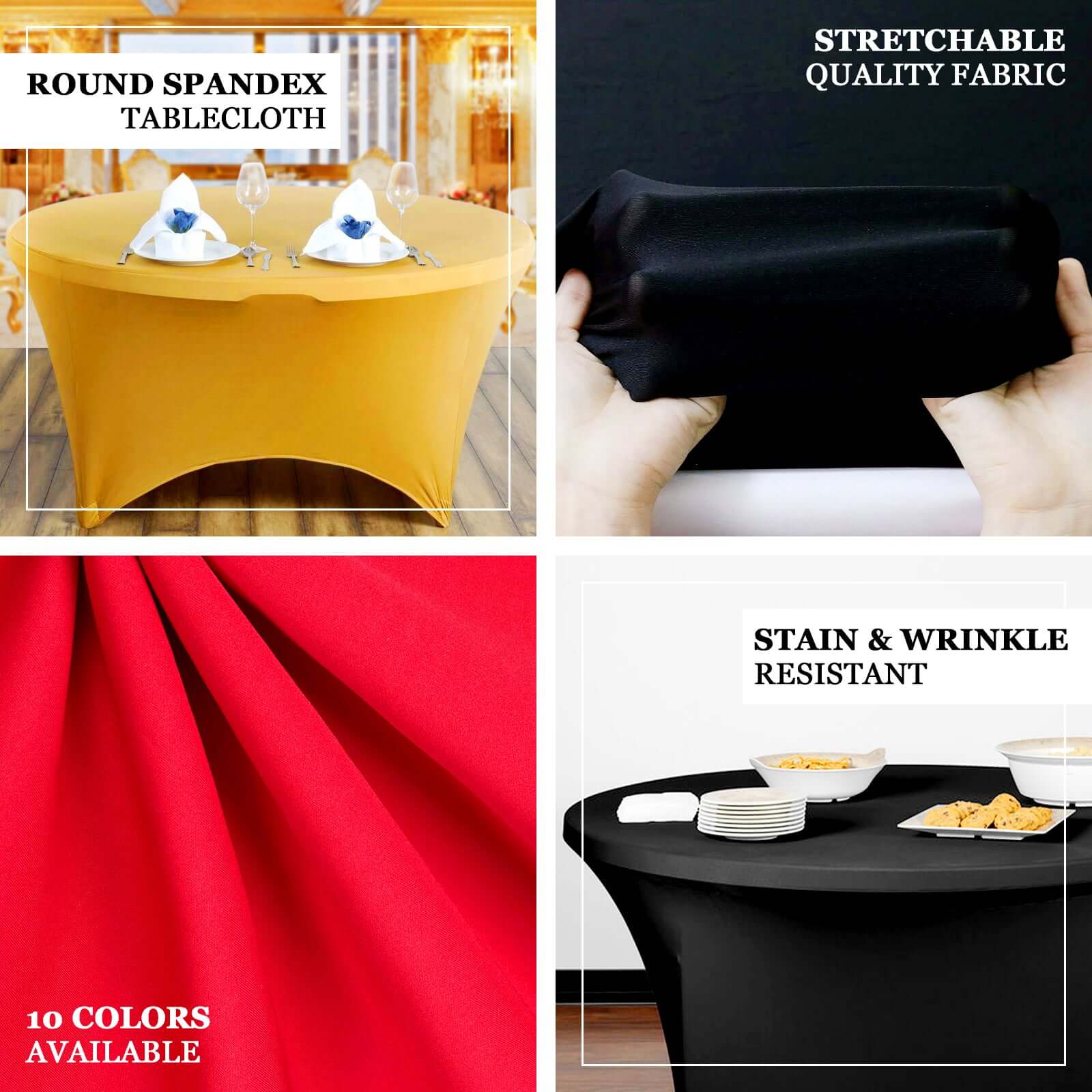 Stretch Spandex 5ft Round Tablecloth Gold - Durable Form-Fitting Table Cover for Events & Presentations
