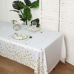 5-Pack Plastic Table Covers White Rectangle with Gold Stars - Decorative PVC Disposable Tablecloths 54"x108"