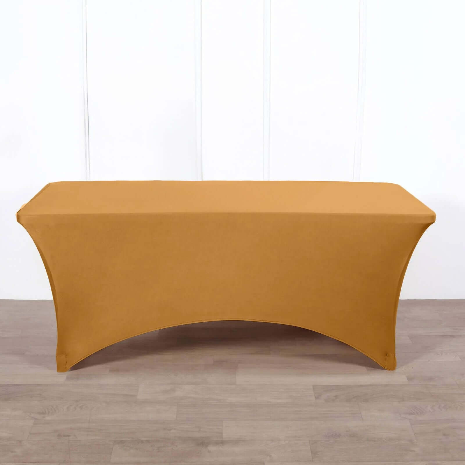 Stretch Spandex 96"x30" Rectangle Table Cover Gold - Durable Form-Fitting Tablecloth for Events & Presentations