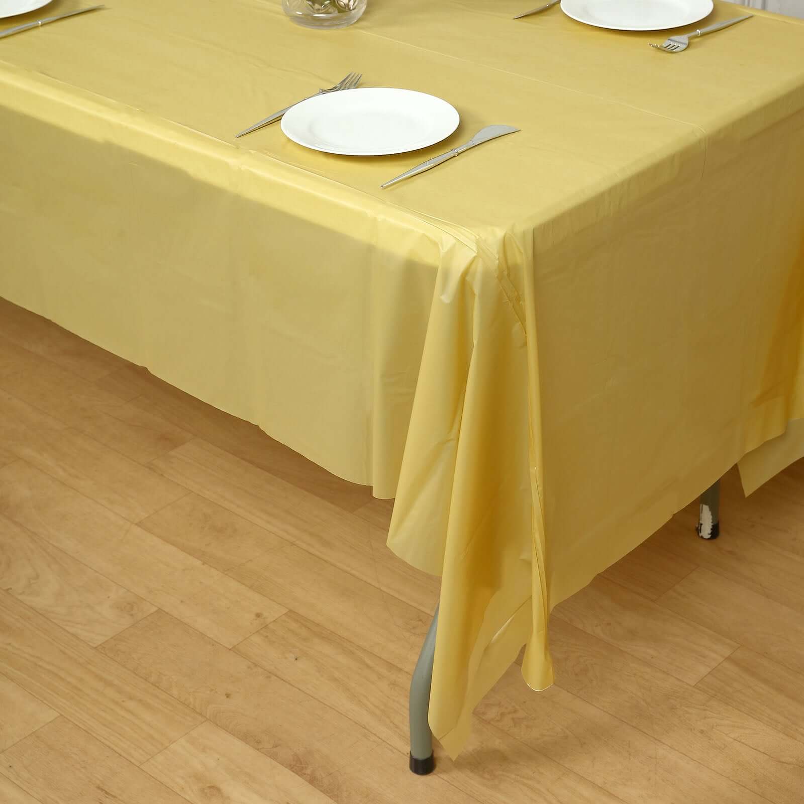 5-Pack Plastic Table Covers Gold Rectangle - Reliable PVC Disposable Covers for Gatherings 54"x108"