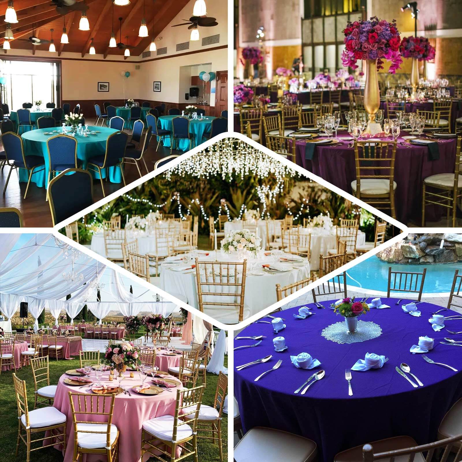 Polyester 132" Round Tablecloth Gold - Seamless Chic Design for Grand Celebrations