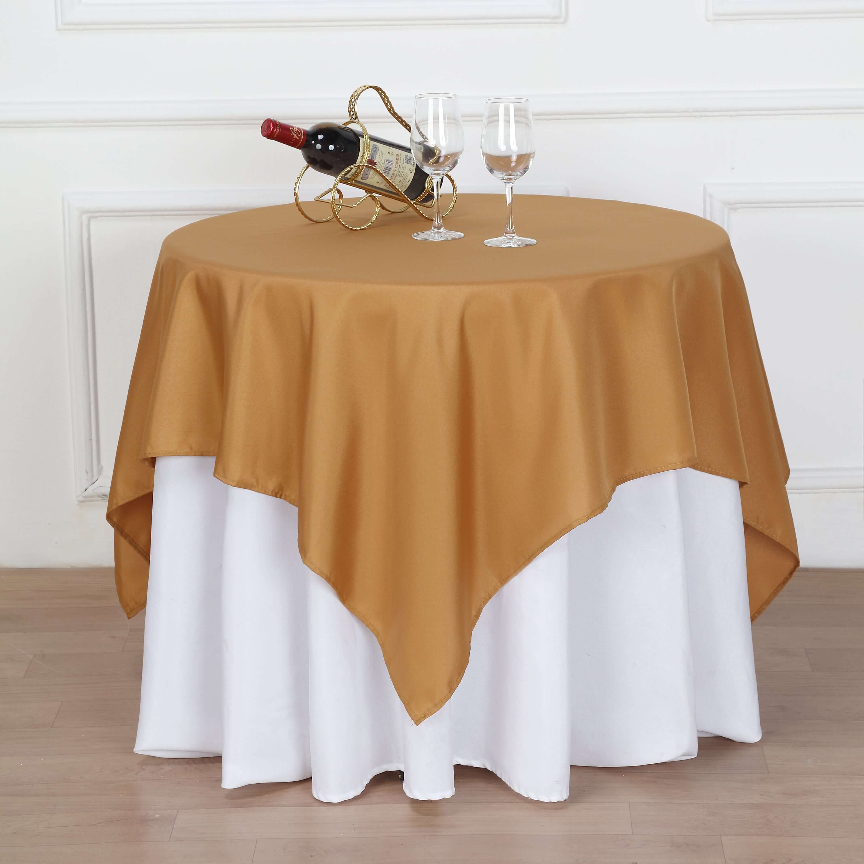 Polyester 54"x54" Table Overlay Square Tablecloth Gold - Wrinkle-Resistant & Durable Table Cover for Events