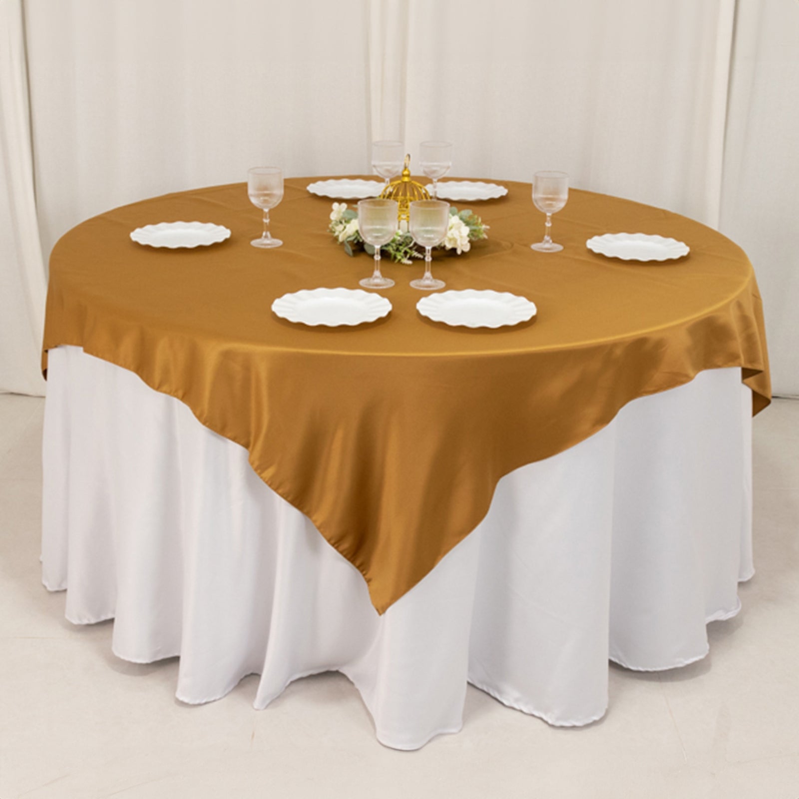 Lamour Satin 72"x72" Table Overlay Square Tablecloth Gold - Smooth Finish for Luxurious Events