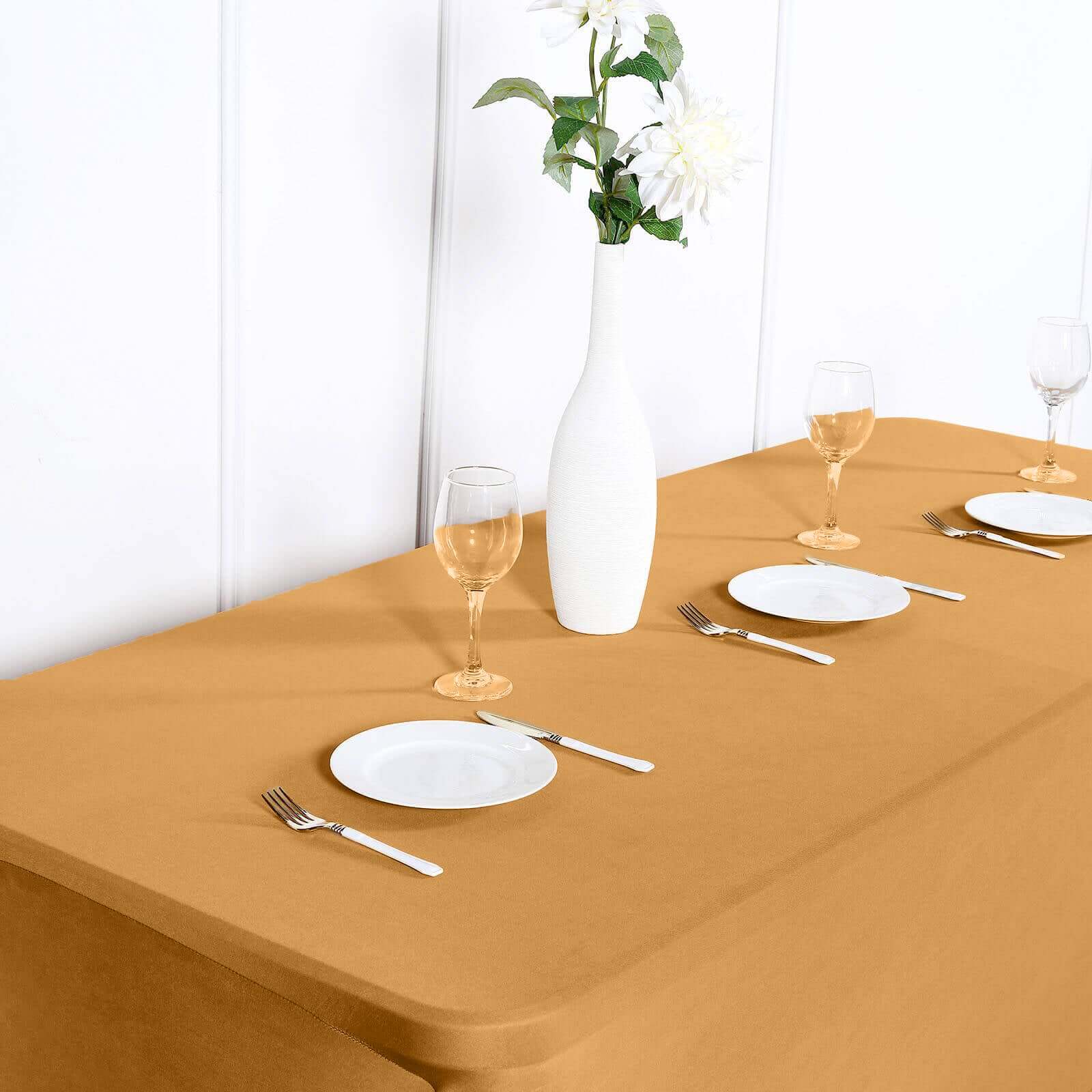 Stretch Spandex 6ft Rectangle Tablecloth Gold - Durable Form-Fitting Table Cover for Events & Presentations