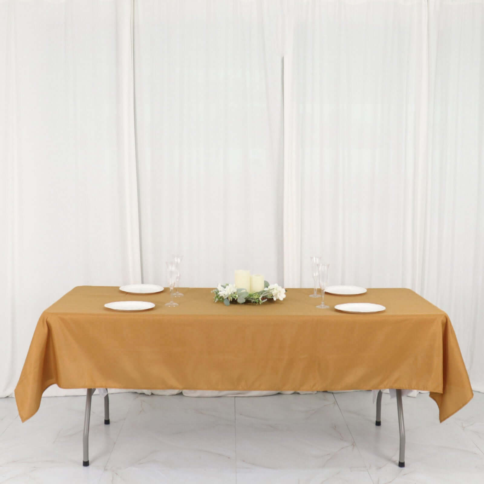 Polyester 54"x96" Rectangle Tablecloth Gold - Wrinkle-Resistant & Easy-to-Care Table Cover for Weddings & Events