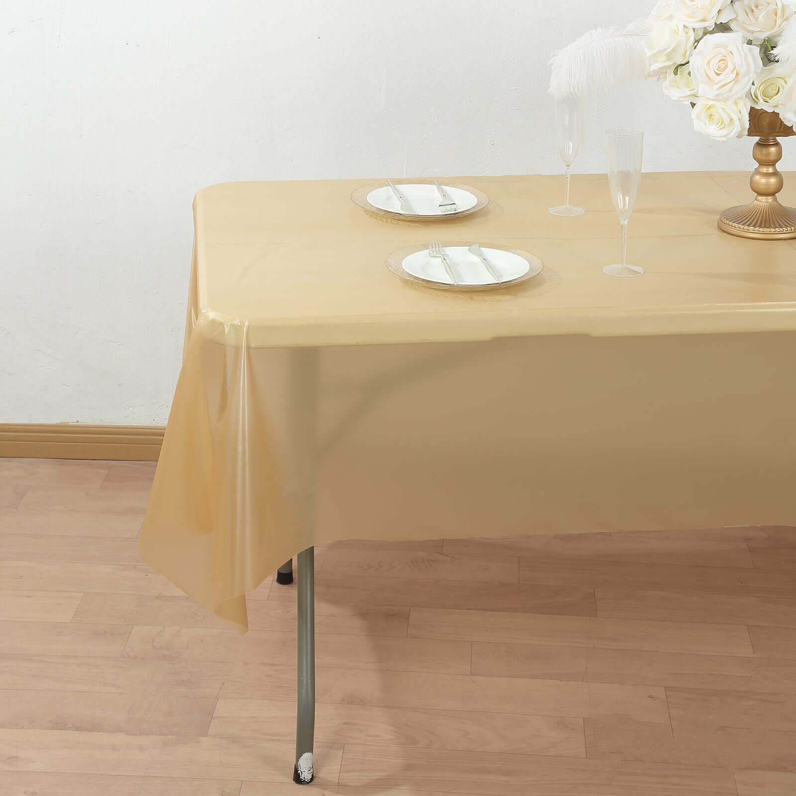 Plastic Table Cover Roll Gold with Slide Cutter - Customizable Disposable Tablecloth Roll 54"x300ft