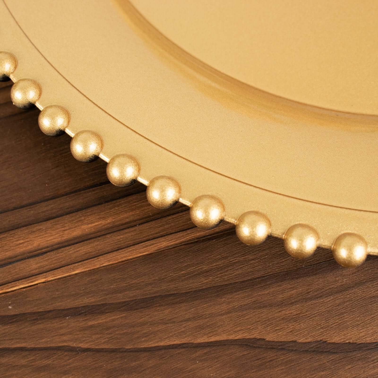 6-Pack Acrylic Round Charger Plates 13" in Gold with Beaded Rim, Decorative Dinner Party Charger Tableware