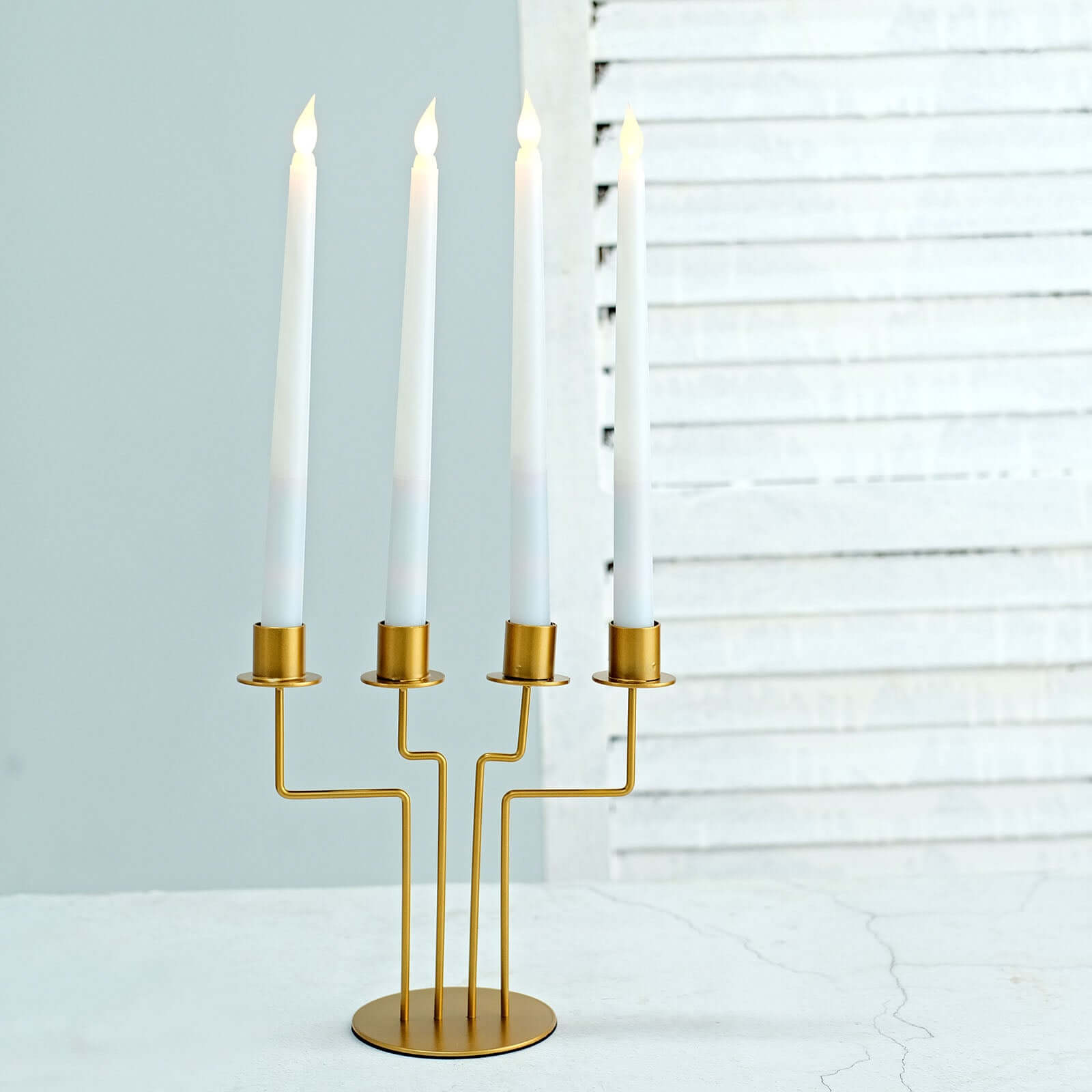 2-Pack Geometric Taper Candelabra 4 Arm Design Gold Metal Decorative Centerpiece - Perfect for Events 8"