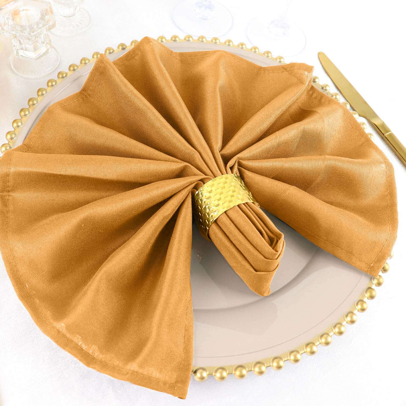 5 Pack Polyester 20"x20" Napkins Gold - Wrinkle Resistant & Easy Care Cloth Napkins for Special Occasions