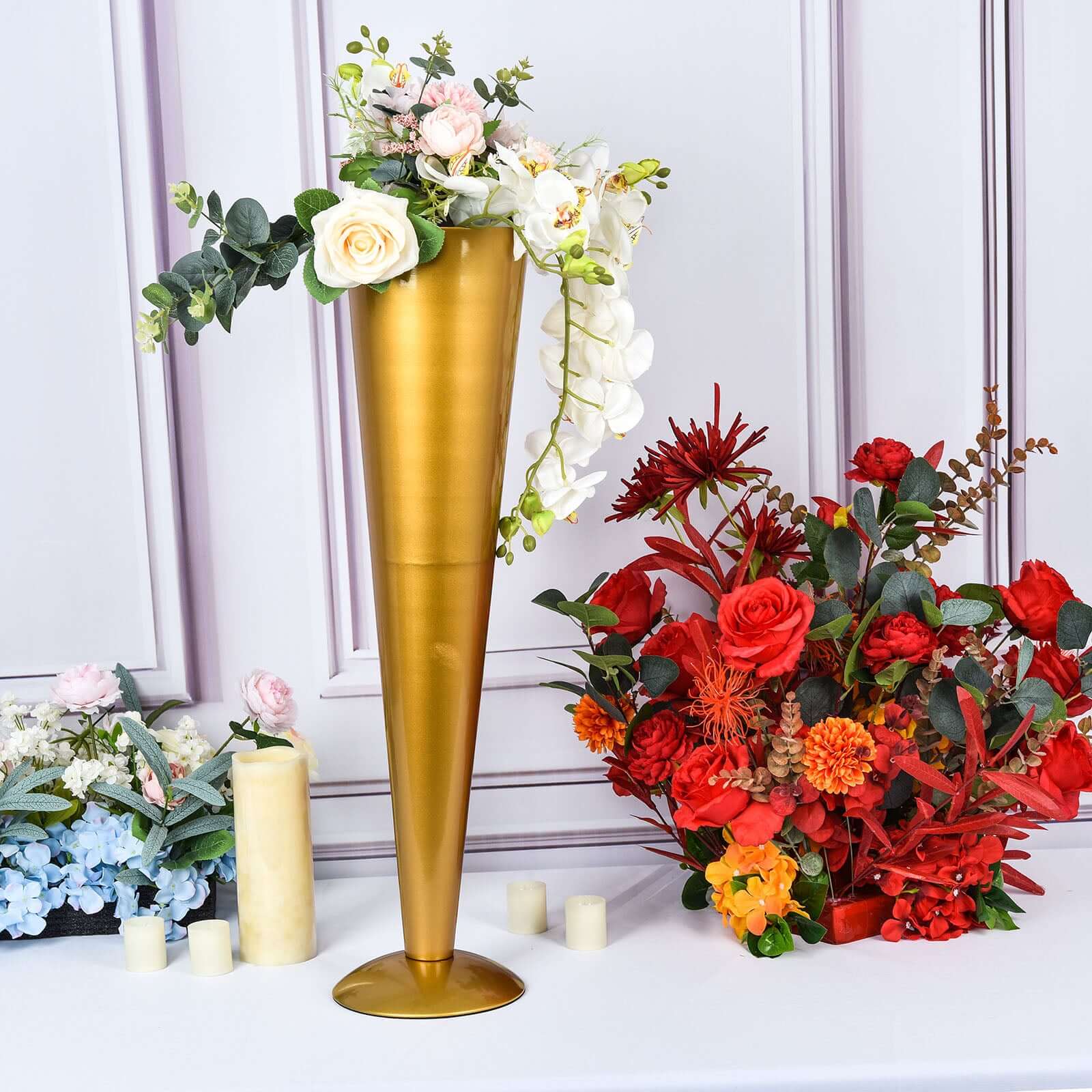 Metal Trumpet Vase Brushed Gold - Durable Design for Stylish Wedding Decor 28"