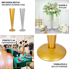 Metal Trumpet Vase Brushed Gold - Durable Design for Stylish Wedding Decor 28"