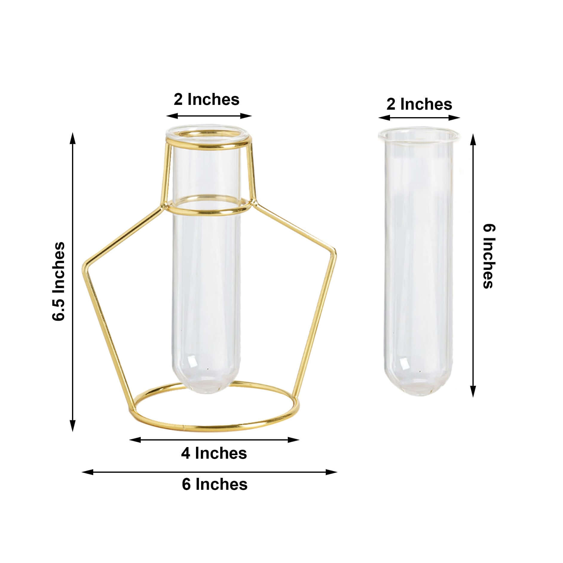 2-Pack Flower Stands Gold Metal Frame Geometric Design - Test Tube Vase Centerpieces 6.5"