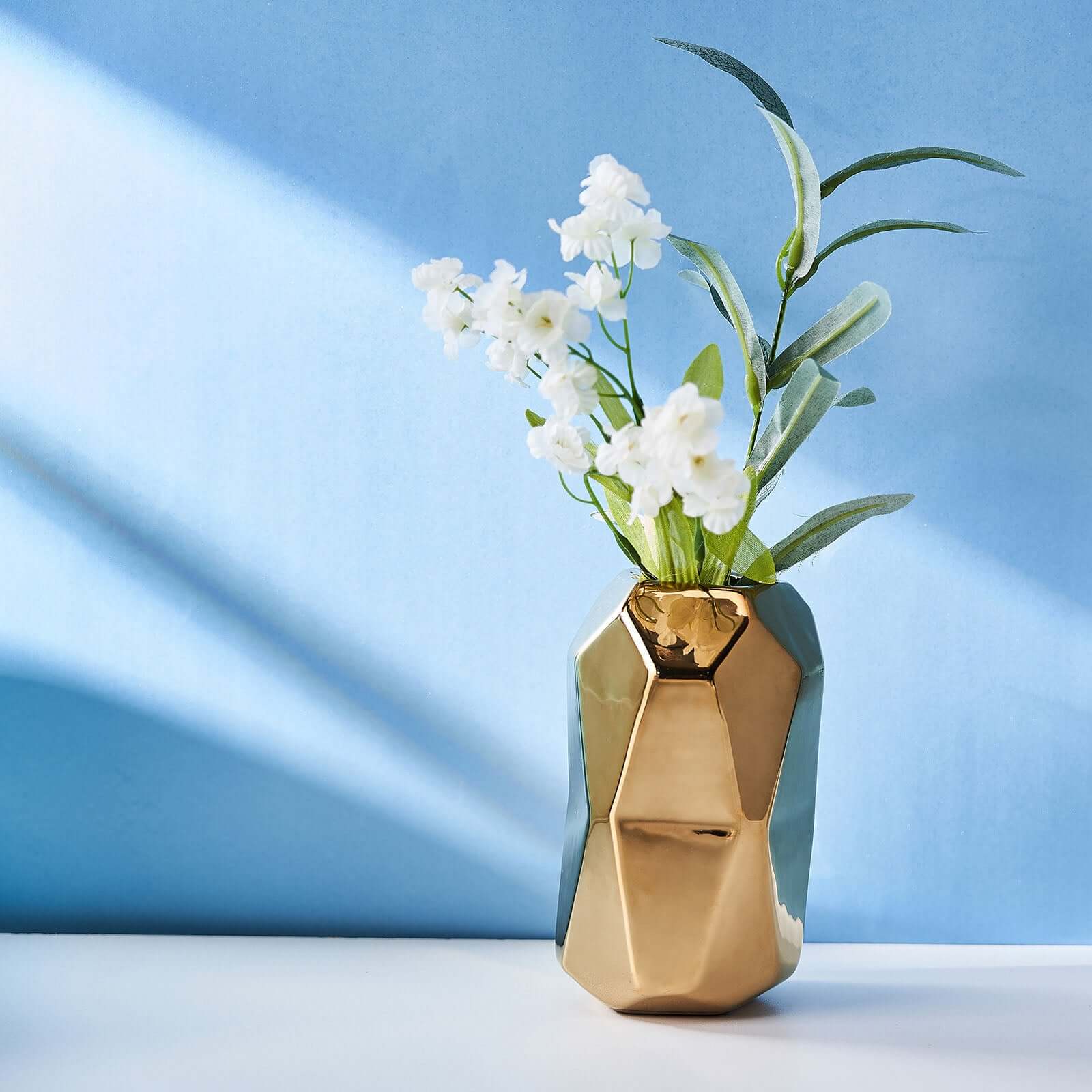 2-Pack Ceramic Cylinder Vases Metallic Gold Geometric - Stylish Modern Decor for Floral Arrangements 6"