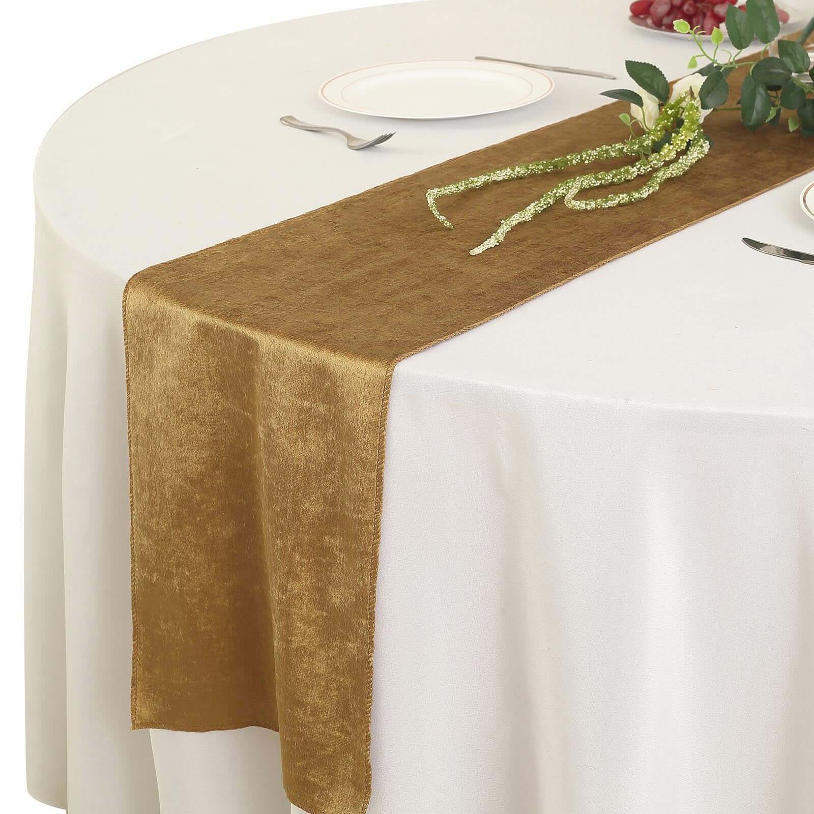 Premium Velvet 12"x108" Table Runner Gold - Sheen Finish & Reusable Table Decor for Weddings & Events