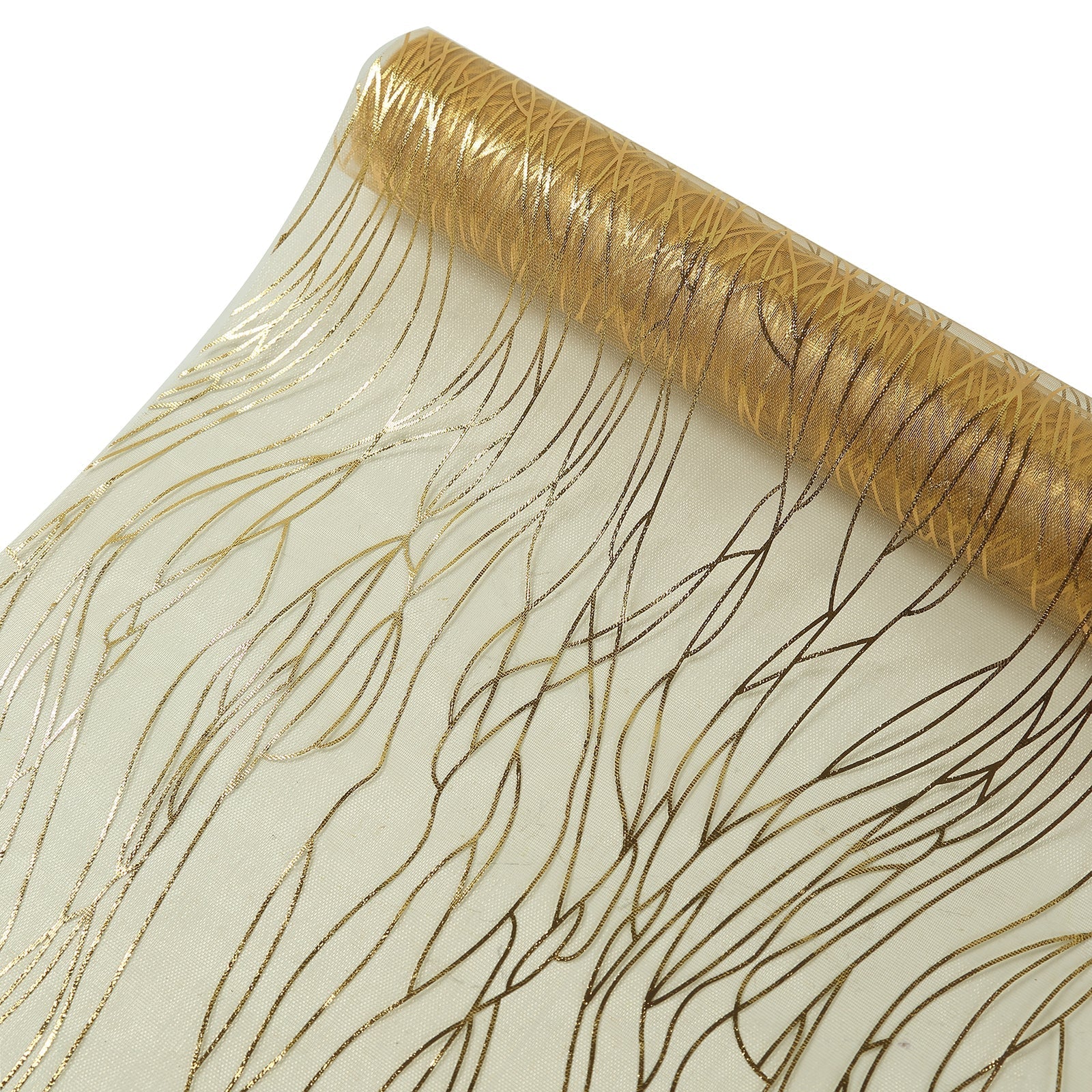 5 Pack Organza 12"x108" Table Runners Gold - Gold Wave Design