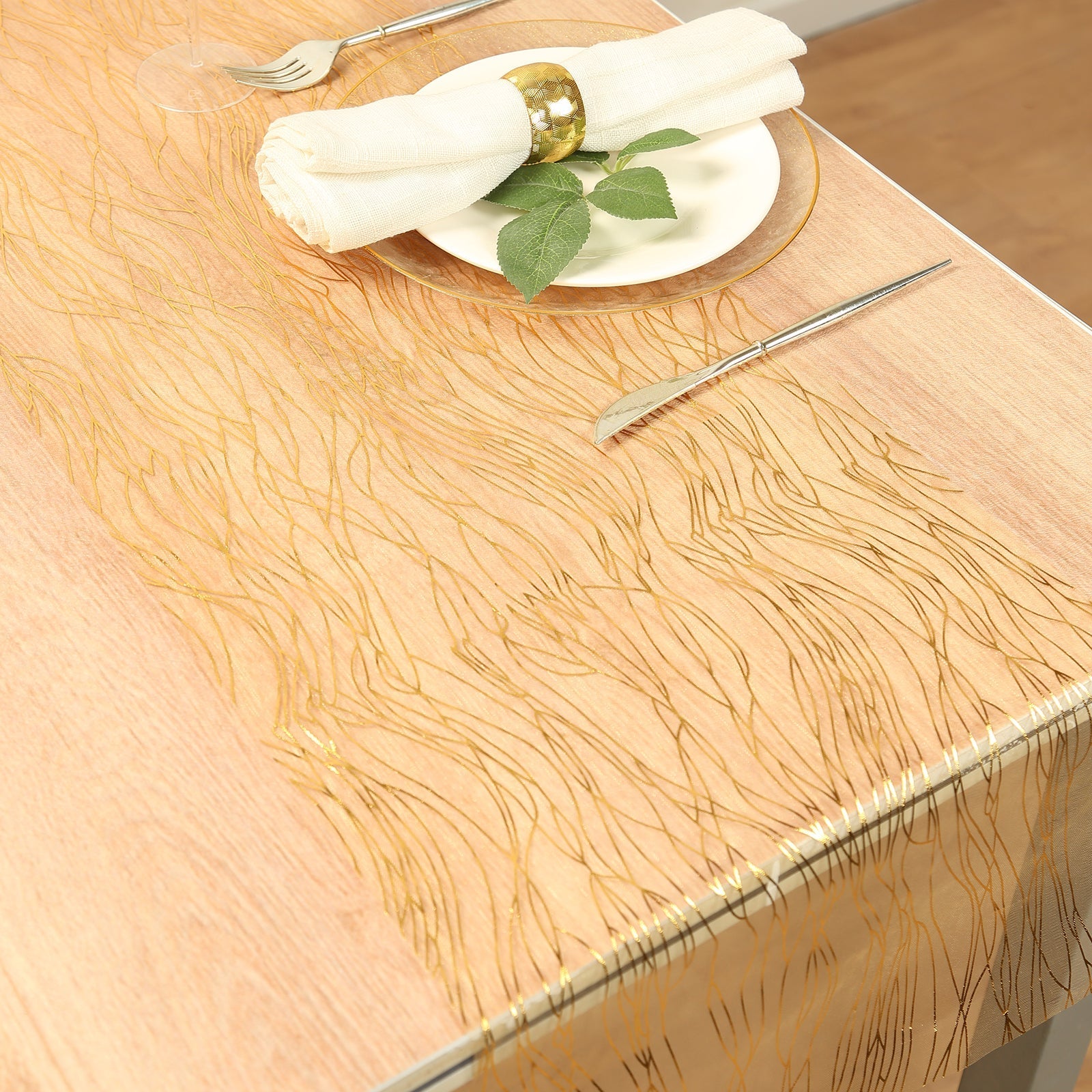 5 Pack Organza 12"x108" Table Runners Gold - Gold Wave Design