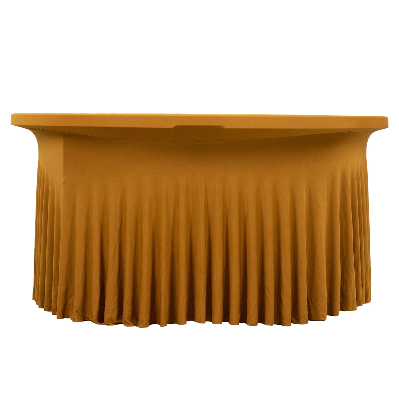 Spandex Round 5ft Table Skirt Gold with Wavy Skirt-Like Effect Stylish Table Cover for Weddings, Banquets & Trade Shows