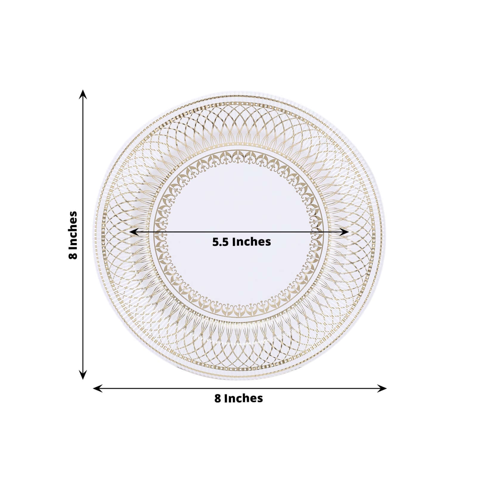 25-Pack Paper 8" Round Dessert Plates in White with Gold Vintage Porcelain Style Rim - Disposable 300GSM Salad Appetizer Plates